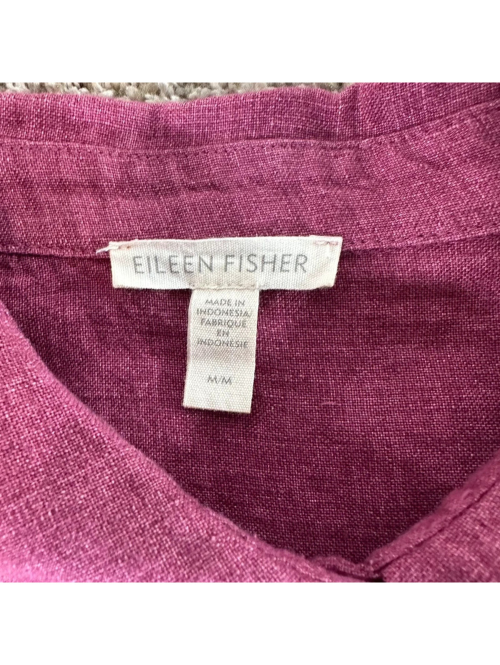 Eileen Fisher Dark Pink Button Up Linen Shirt Women’s size Medium M - Picture 4 of 9